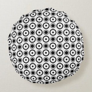 White Black stylish polka dots white background Round Cushion