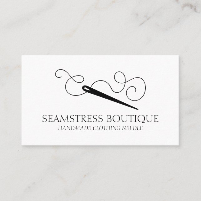 White Black Tailor Seamstress Alterations Needle Business Card (Front)