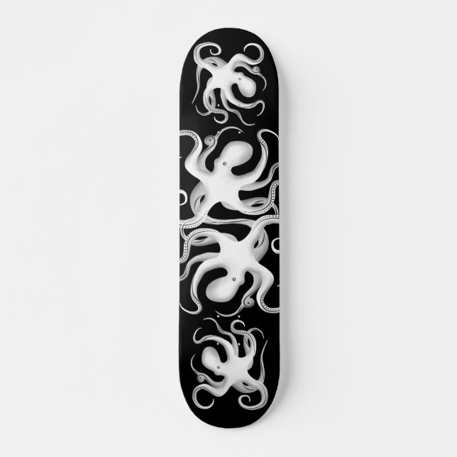 White & Black Tribal Vector Art Octopus Silhouette Skateboard (Front)