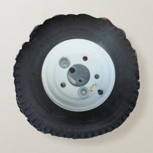 White & Black truck wheel /  car tire Round Cushion