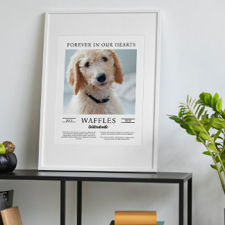 White Black Typography Dog Memorial Portrait Photo Poster