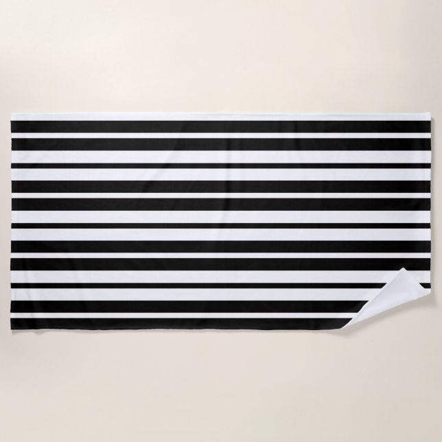 White Black Vertical Stripes Pattern Design Beach Towel (Front)