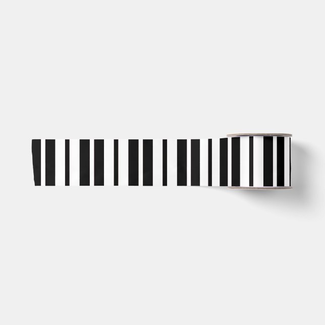 White Black Vertical Stripes Pattern Design Satin Ribbon (Front)