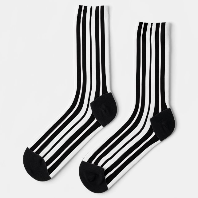 White Black Vertical Stripes Pattern Design Socks (Left)