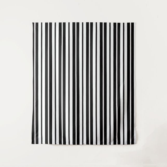 White Black Vertical Stripes Pattern Design Tapestry (Front)