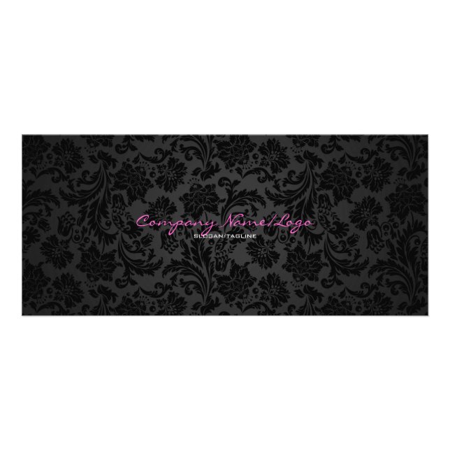 White & Black Vintage Floral Damasks Rack Card (Back)