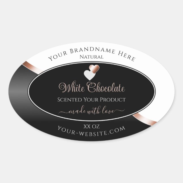 White Black Wavy Rose Gold Hearts Product Labels (Front)