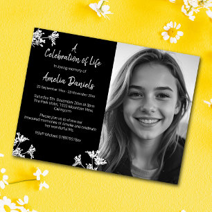 White & Black Wildflower Funeral Thank You Card