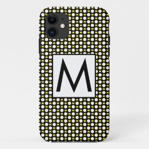 White Black Yellow Polka Dots Initial Letter iPhone 11 Case
