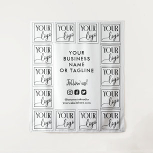 White Black Your Logo & Social Media Backdrop Tapestry