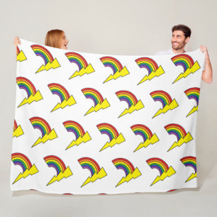 White Blanket With Rainbows and Yellow Lightning