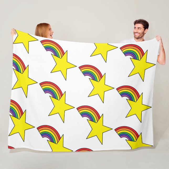White Blanket With Rainbows and Yellow Stars (In Situ)