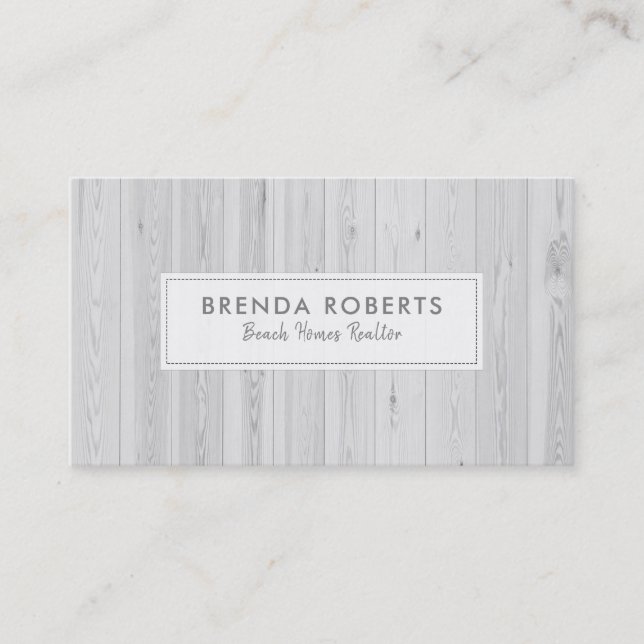 White bleached wood planks background business card (Front)