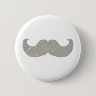 White Bling Moustache (Faux Glitter Graphic) 6 Cm Round Badge
