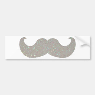 White Bling Moustache (Faux Glitter Graphic) Bumper Sticker