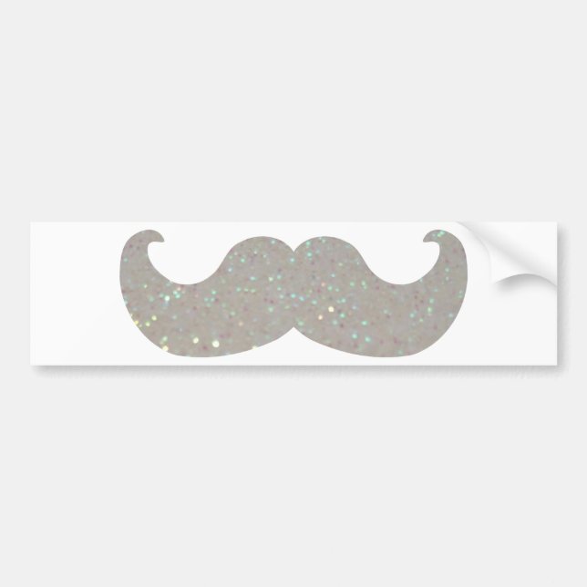 White Bling Moustache (Faux Glitter Graphic) Bumper Sticker (Front)