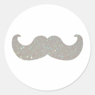 White Bling Moustache (Faux Glitter Graphic) Classic Round Sticker
