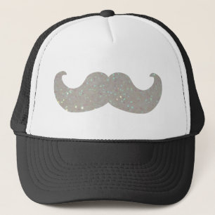 White Bling Moustache (Faux Glitter Graphic) Trucker Hat