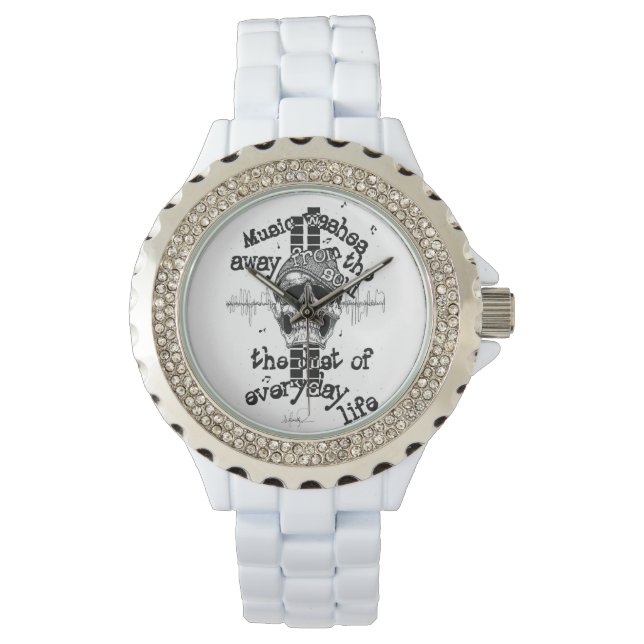 White Bling Music Skull Watch. Watch (Front)