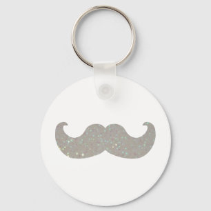White Bling Mustache (Faux Glitter Graphic) Key Ring