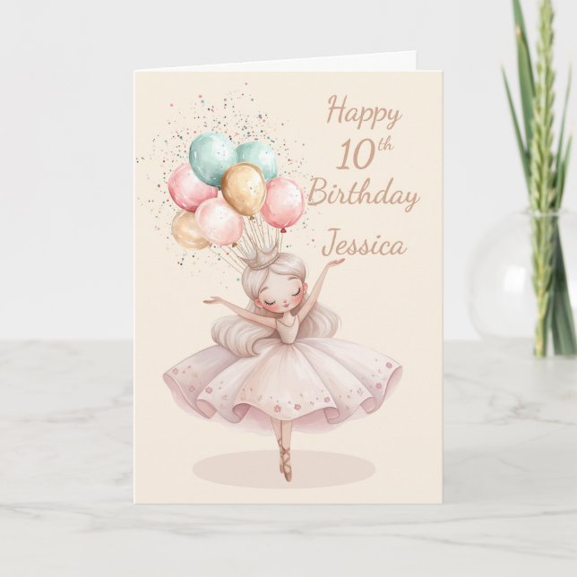 White, Blonde Ballerina 10th Birthday Card* Card (Front)