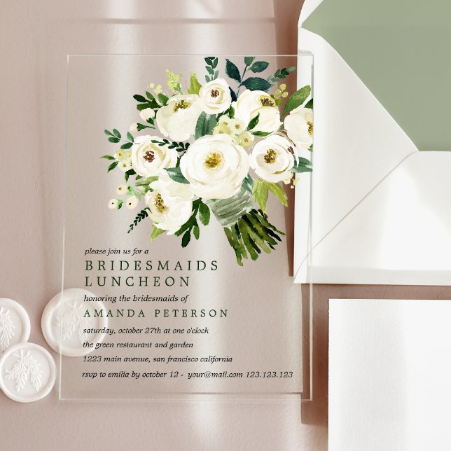 White Bloom | Bouquet Bridesmaids Luncheon  Acrylic Invitations (Creator Uploaded)