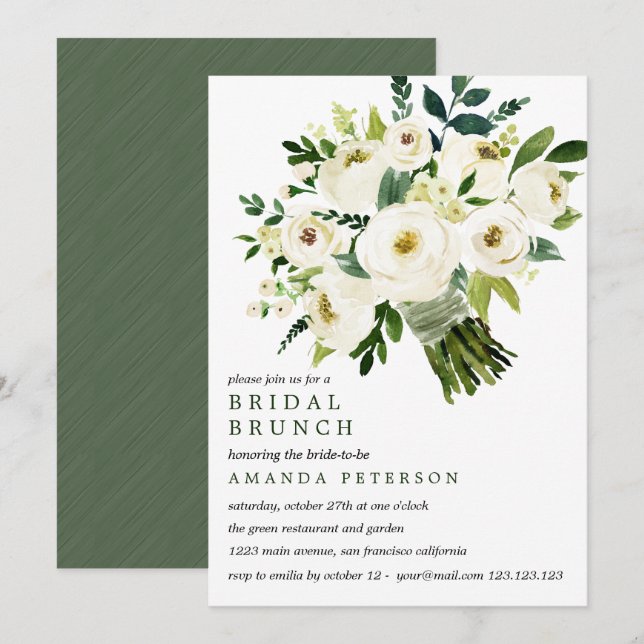 White Bloom |  Bride Bouquet Wedding Bridal Brunch Invitation (Front/Back)