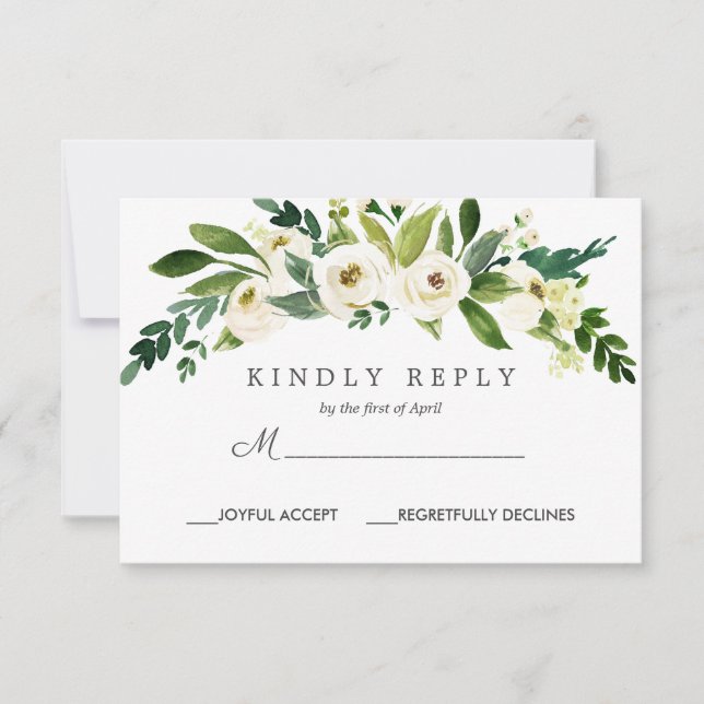 White Bloom | Chic Floral Wedding Response RSVP (Front)