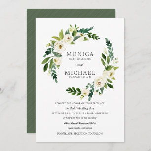 White Bloom Elegant Floral Wreath wedding Invitation