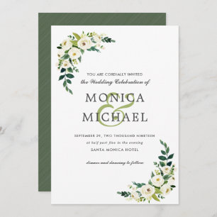 White Bloom Floral Botanical Corner Wedding Invitation
