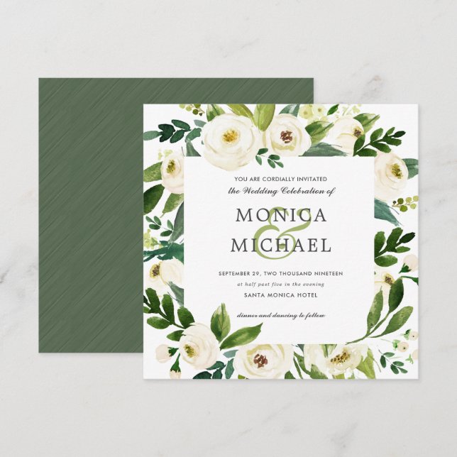 White Bloom | Floral Botanical  Wedding Invitation (Front/Back)