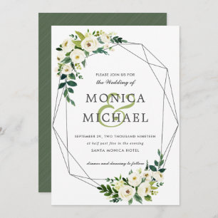 White Bloom Floral Geometric Botanical Wedding Invitation