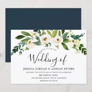 White Bloom Floral Greenery Wedding Invitation