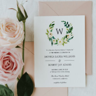 White Bloom Floral Monogram Wedding Invitation