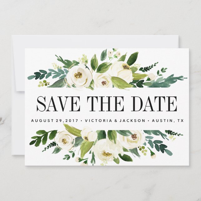 White Bloom | Floral WEDDING Photo save the date (Front)