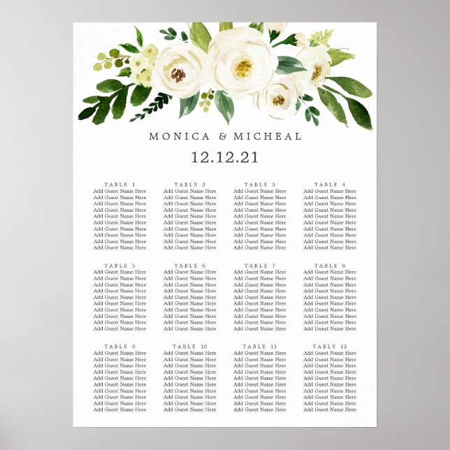 White Bloom |  Rustic Flower Wedding Seating Chart (Front)