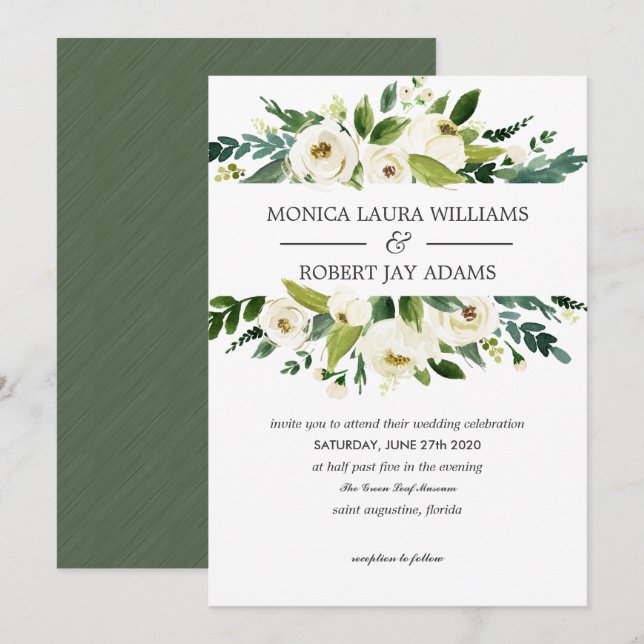 White Bloom | Sophisticated Wedding Invitation (Front/Back)