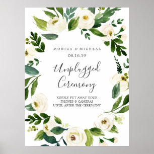 White Bloom Unplugged Wedding Ceremony Sign