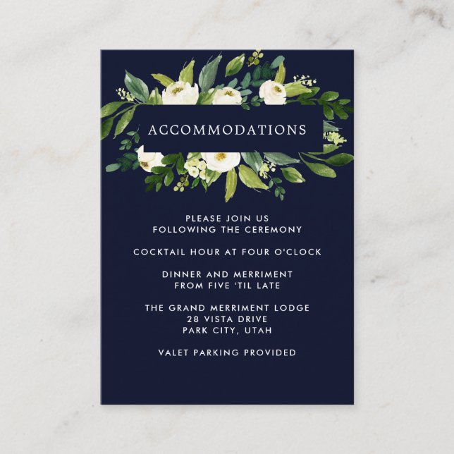 White Bloom |  WEDDING Hotel details Accommodation Enclosure Card (Front)