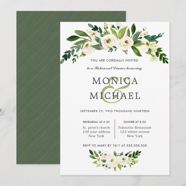 White Bloom | Wedding  Rehearsal Dinner Invitation (Front/Back)