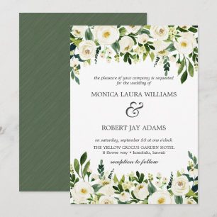 White Bloom White Flowers rustic wedding Invitation