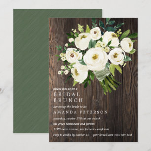 White Bloom Wood Bouquet Wedding Bridal Brunch Invitation