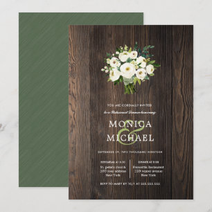 White Bloom Wood Bouquet Wedding Rehearsal Dinner Invitation