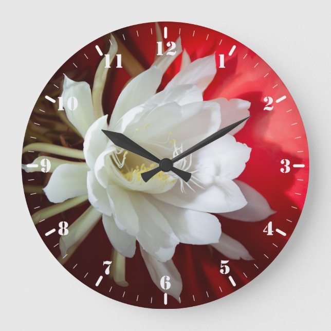 White blooming cactus  large clock (Front)