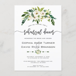 White Blooming Floral Handwriting Rehearsal Dinner Invitation