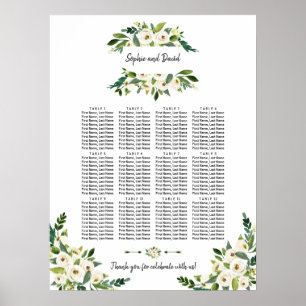 White Blooming Floral Handwriting Seating Chart