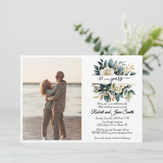 White blooming flower 50th wedding anniversary invitation