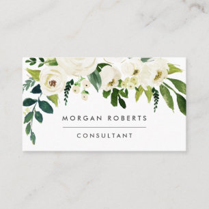 White Blooming Flowers All Professions / Trades Business Card