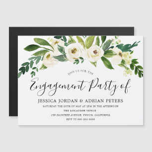 White Blooming Flowers Engagement Party Magnetic Invitation