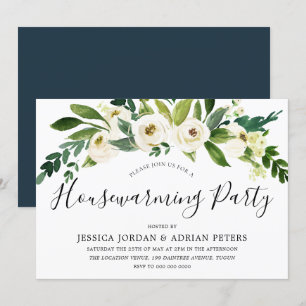 White Blooming Flowers Housewarming Party Invitation